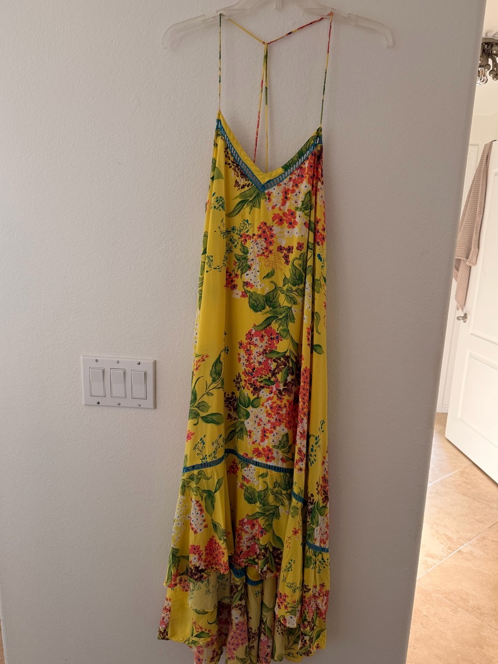 Tracy Reese Yellow Floral Tie-Back Maxi Dress